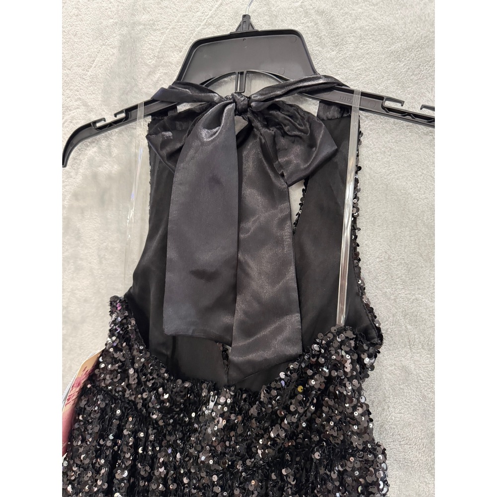 NWT Emerald Sundae Sequin Mini Dress Womens Black Satin Bow Open Back Sz S $89 - Picture 8 of 13